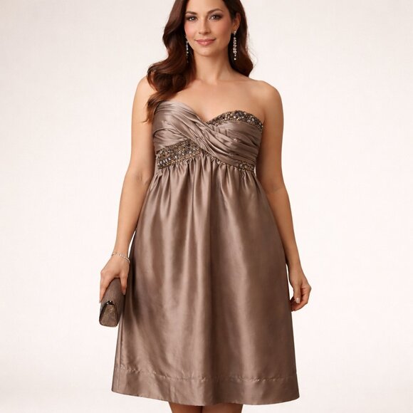 Maggie London Dress Strapless Beaded Empire Waist Cocktail Wedding Guest 12 Maggie London Dress Strapless Beaded Empire Waist Cocktail Wedding Guest 12